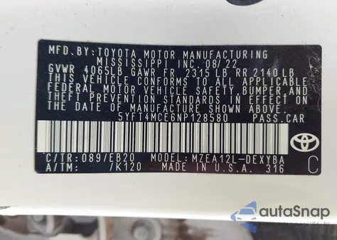 2022 Toyota Corolla Xse z USA, uszkodzony, nr VIN 5YFT4MCE6NP128580